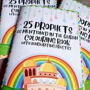 25 Prophets of the Quran Islamic children's colouring and handwriting practice activity book. Muslim Gifts