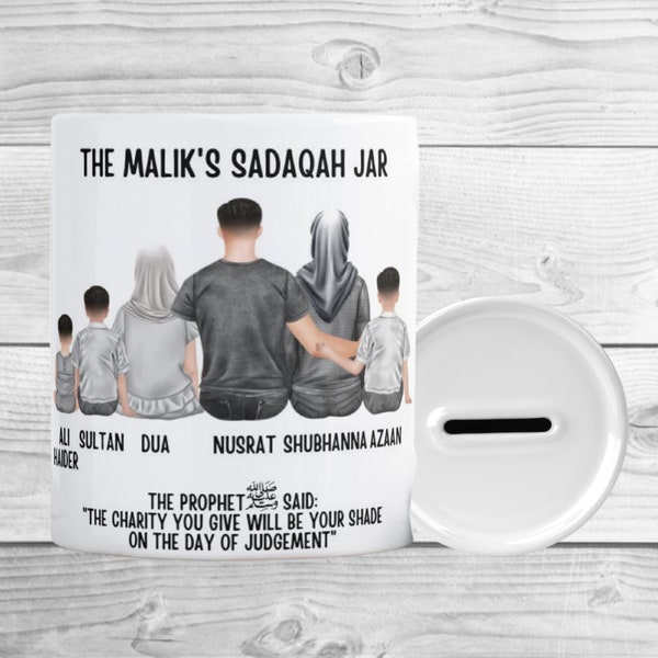 Islamic Personalised Family Sadaqah Jar - Money Box - Charity - Gifting