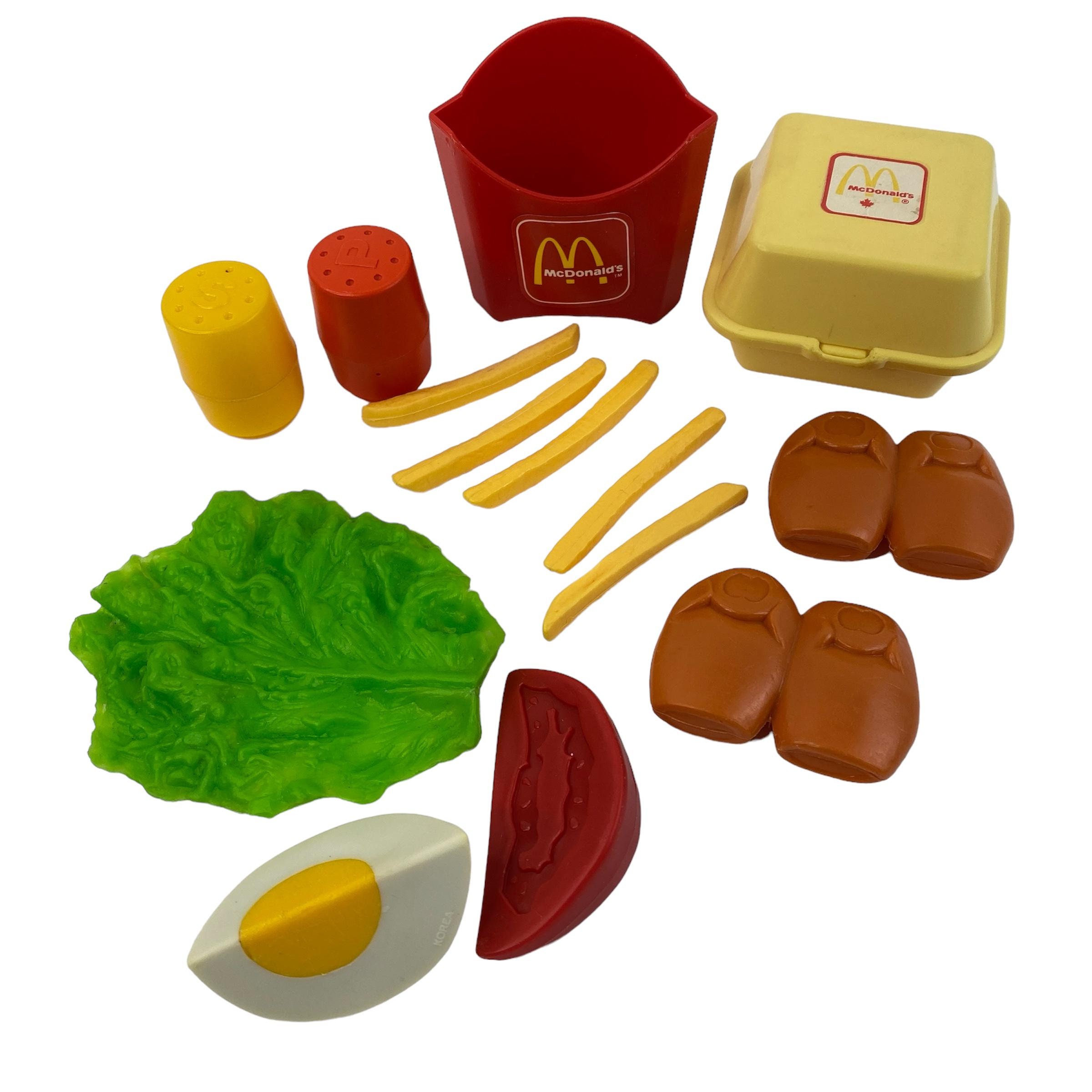 McDonald s Play Food Vintage Chicken McNuggets Fries Pretend Restaurant Salt Pepper Lettuce Tomato Egg LOT 1980s Kids Toys Kitchen Boy Girl
