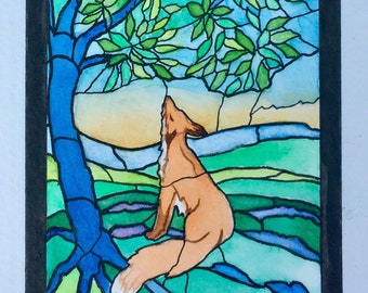 Curious Little Fox Stained Glass Window, an original design and painting