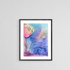 Original Alcohol Ink Painting, 23 x 30 cm Pink Blue, Abstraktes Gemälde, Abstract Wall Art