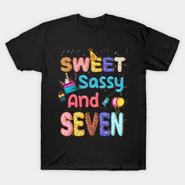 Sweet Sassy And Seven Birthday Donut For Girls 7 Years Old Fall Design for t-Shirts, Cups, Stickers, Tote Bags & More for Commercial Use