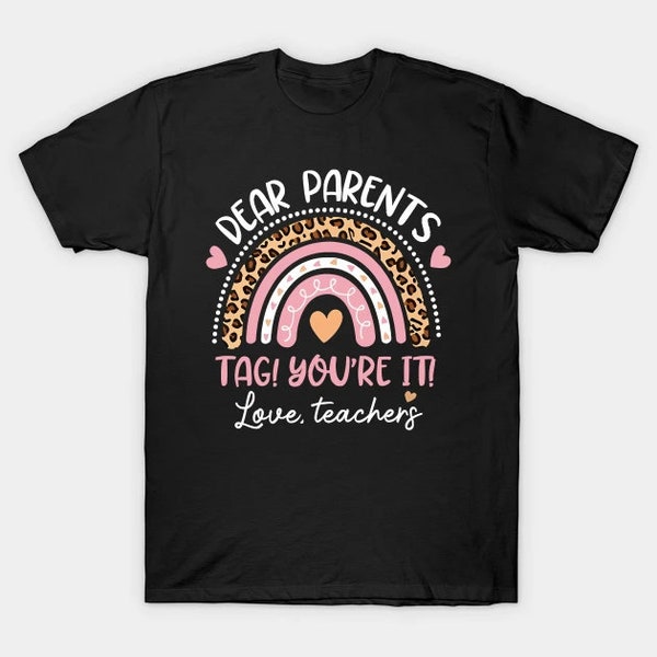 Kid Dear Parents Tag You're It Love Teachers Leopard Regenbogen Fall Design for t-Shirts, Cups, Stickers,Tote Bags & More for Commercial Use