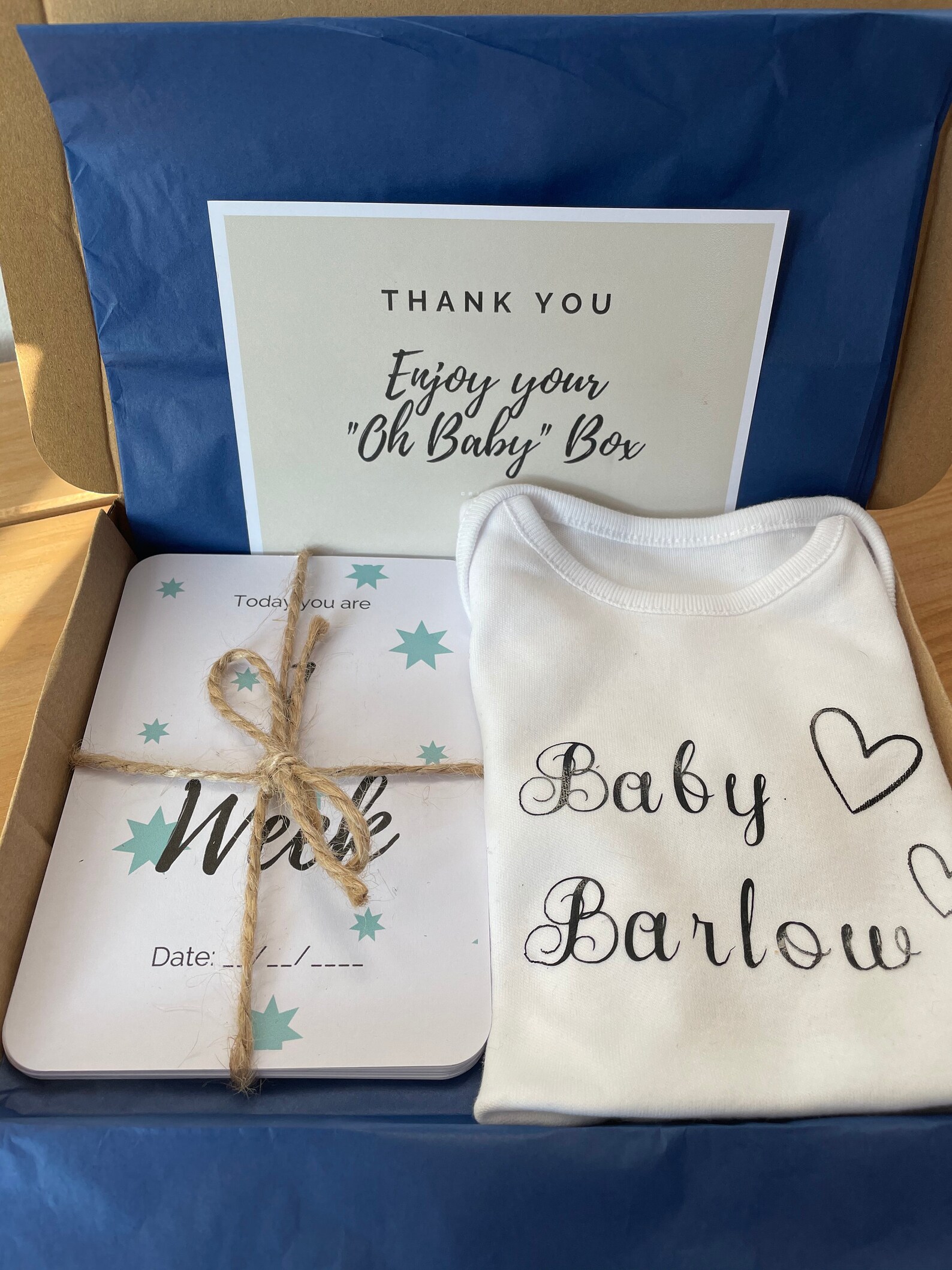 The Oh Baby gift box. Personalised babygrow and milestone Etsy