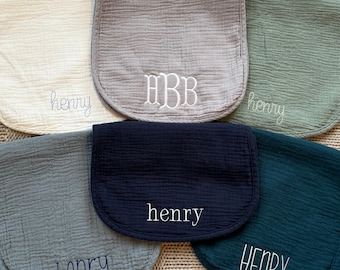 Personalized Muslin Burp Cloth Set (3-Pack) – Custom Embroidered Baby Gift