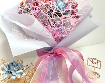 Flor de papel con piruleta de caramelo arcoíris, San Valentín, cumpleaños, quinceañera, dulces 16, orgullo LGBTQ, aniversario