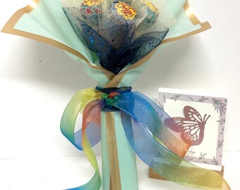 Ramo de flores de piruleta de caramelo, Día de San Valentín, cumpleaños, Quinceañera, dulces 16, orgullo LGBTQ, pronta recuperación, espectáculo de baile, aniversario