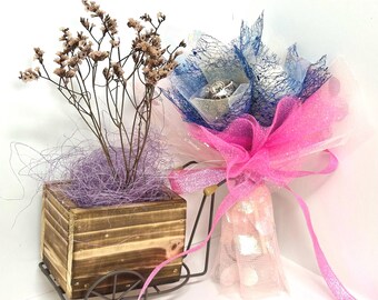 Ramo de flores de chocolate rosa/morado y arcoíris, Día de San Valentín, cumpleaños, quinceañera, dulces 16, orgullo LGBTQ, espectáculo de baile