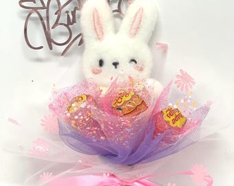 Ramo de flores rosas con piruletas de caramelo, Día de San Valentín, cumpleaños, quinceañera, dulces 16, pronta recuperación, presentación de baile, aniversario