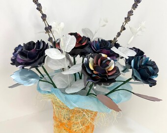 Ramo de flores de papel de galaxia, flores de origami, boda, compromiso, despedida de soltera, centros de mesa, graduación