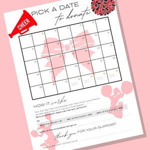 Pick A Date To Donate Cheer Fundraiser Cheerleading Calendar Cheerleading Pay The Date Fundraiser Pick A Date Instant Download