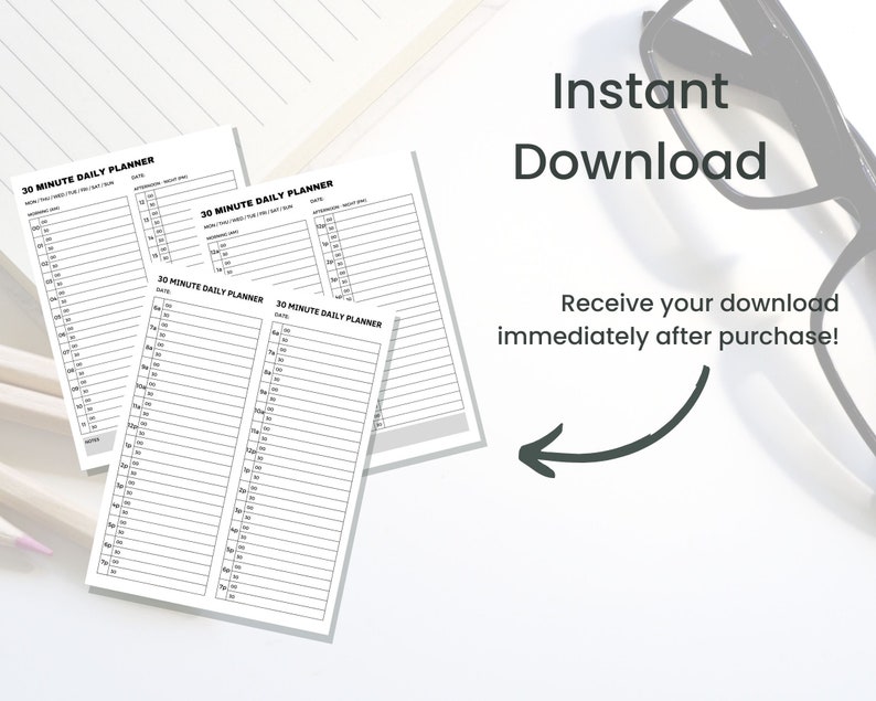 30 Minute Daily Planner Printable Prioritized Hourly Planner Time ...