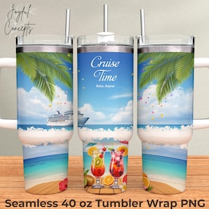 Cruise 40oz Tumbler Wrap PNG Vacation Tumbler Design Sublimation Beach Summer Seamless Sublimation 40oz Quencher Tumbler Instant Download