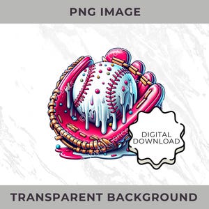 Baseball Ice Cream Drip Pink PNG Softball Youth Sport Team Digital File Baseball Mom Ice Cream Sprinkle Sublimation Digital Download