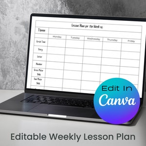 Editable Weekly Lesson Plan Template for Preschool, PreK, Kindergarten and Daycare providers Simple Curriculum Planning PDF Template Canva