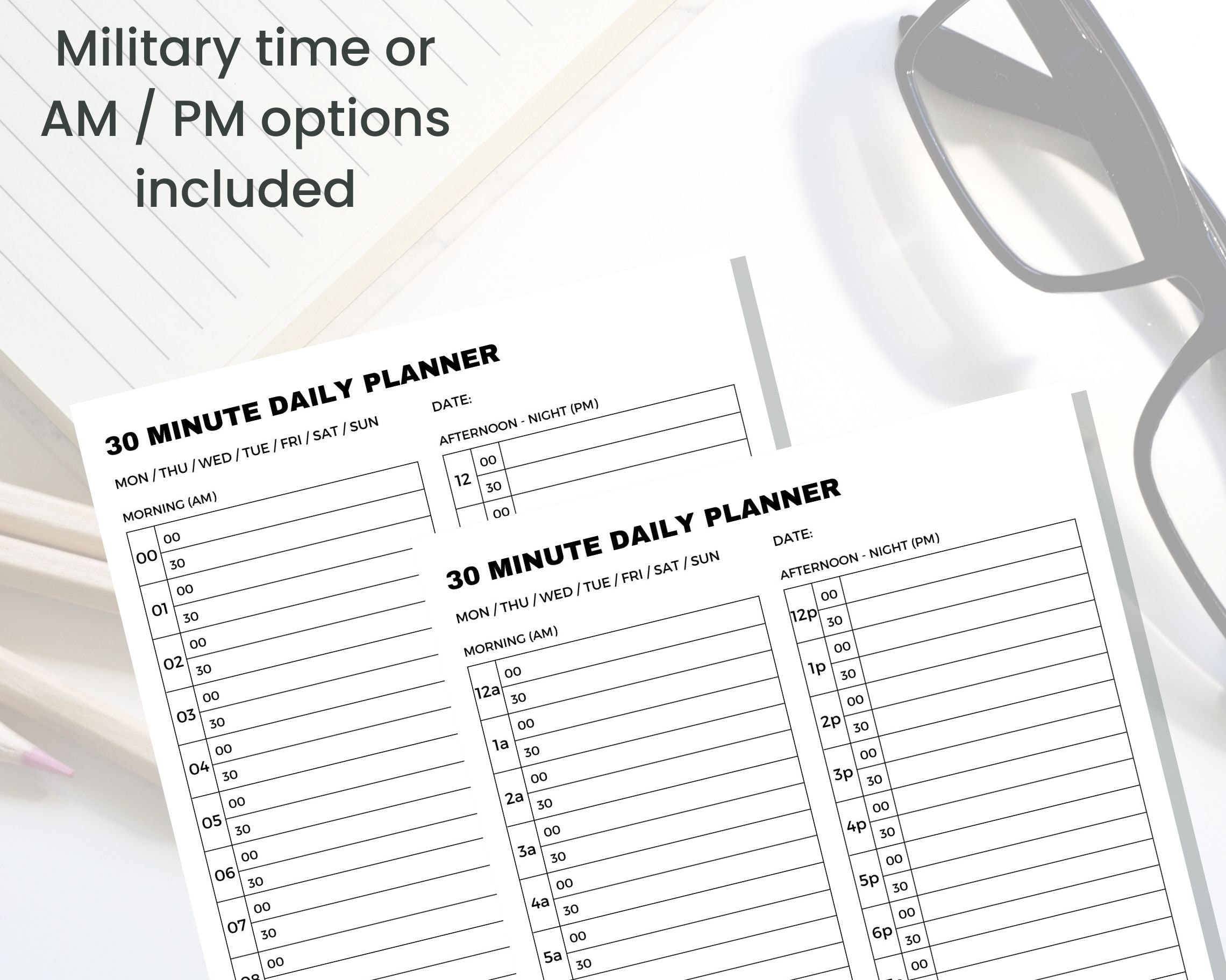 30 Minute Daily Planner Printable Prioritized Hourly Planner Time ...