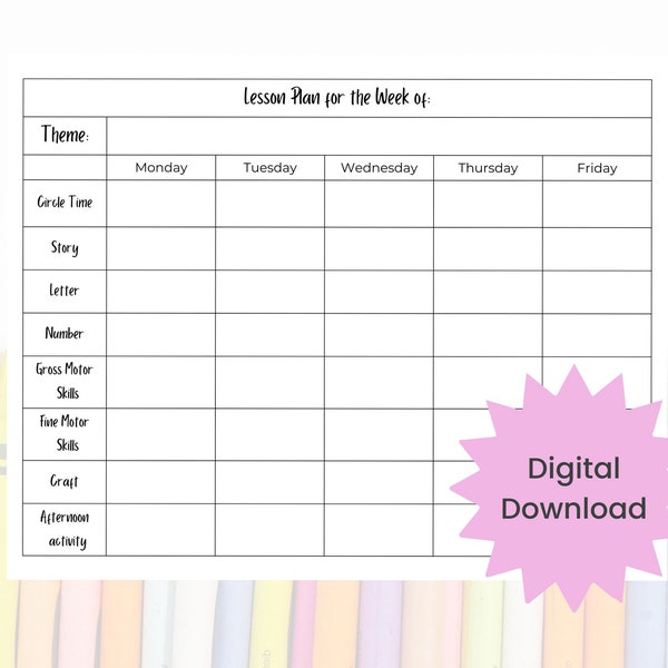 Lesson Plan Template Preschool Lesson Planner Homeschool Weekly Lesson Plan Daycare Curriculum PDF Template Printable