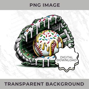 Baseball Ice Cream Drip Green Gold Yellow PNG Baseball Youth Sport Team Digital File Baseball Mom Ice Cream Sprinkle Sublimation Download