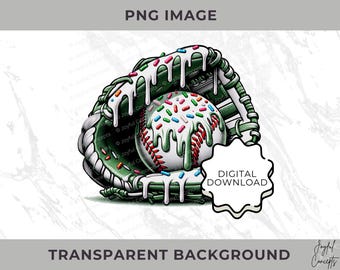 Baseball Ice Cream Drip Green PNG Baseball Youth Sport Team Digital File Baseball Mom Ice Cream Sprinkle Sublimation Download