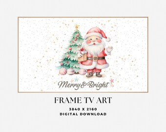 Christmas Frame TV Art Holiday Decor for Samsung Frame TV Santa Art for Television Merry And Bright Christmas TV Picture