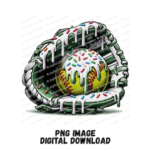 Softball Ice Cream Drip PNG Green Softball PNG Baseball Youth Sport Team Digital File Baseball Mom Ice Cream Sprinkle Sublimation Download