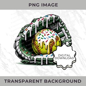 Softball Ice Cream Drip Green Gold Yellow PNG Baseball Youth Sport Team Digital File Baseball Mom Ice Cream Sprinkle Sublimation Download