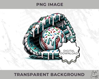 Baseball Ice Cream Drip Teal PNG Baseball Youth Sport Team Digital File Baseball Mom Ice Cream Sprinkle Sublimation Digital Download