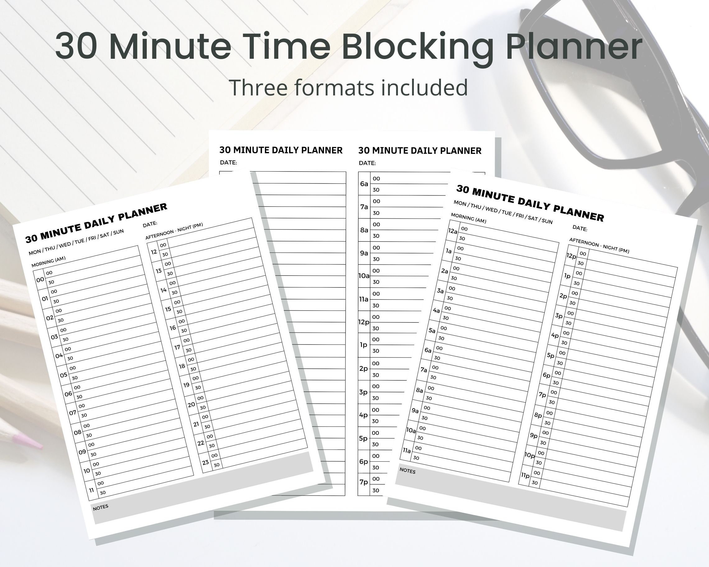 30 Minute Daily Planner Printable Prioritized Hourly Planner Time ...