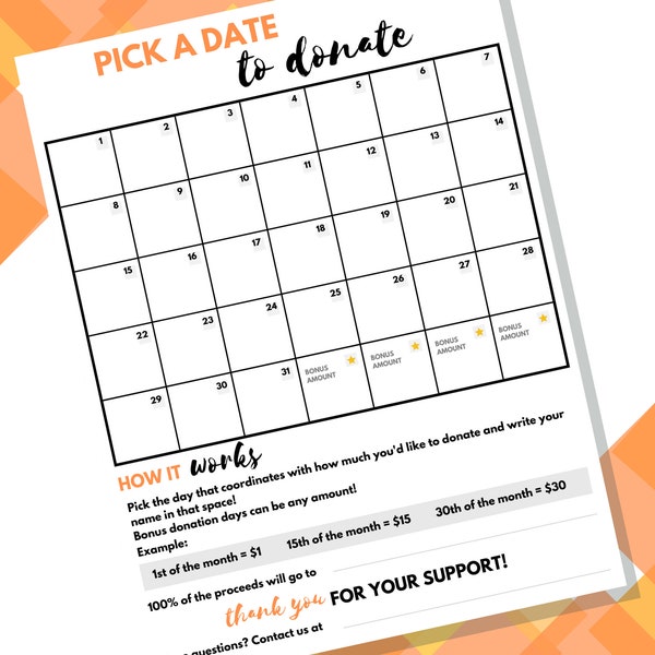 Pick A Date To Donate Fundraiser Calendar Pay The Date Fundraiser Pick A Date Instant Download for Cheer Dance Prom High School Senior Class