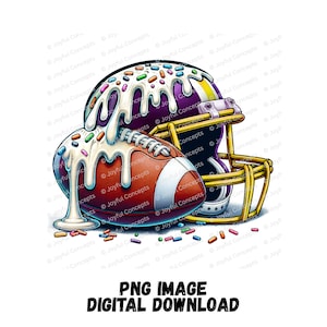 Football Ice Cream Drip Purple Yellow PNG Football Youth Sport Team Digital File Football Mom Ice Cream Sprinkle Sublimation Download