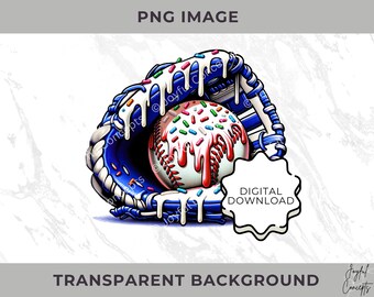 Baseball Ice Cream Drip Blue Red PNG Baseball Youth Sport Team Digital File Baseball Mom Ice Cream Sprinkle Sublimation Digital Download
