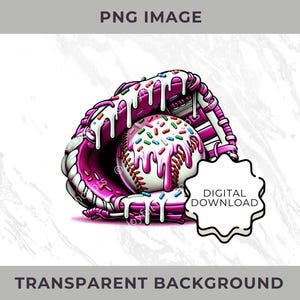 Baseball Ice Cream Drip Pink PNG Softball Youth Sport Team Digital File Baseball Mom Ice Cream Sprinkle Sublimation Digital Download
