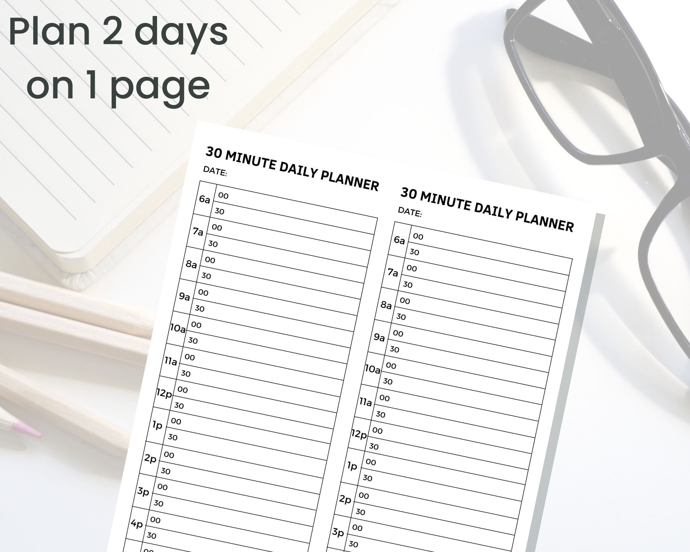 30 Minute Daily Planner Printable Prioritized Hourly Planner Time ...