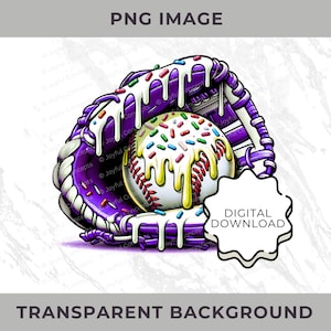 Baseball Ice Cream Drip Purple Yellow PNG Baseball Youth Sport Team Digital File Baseball Mom Ice Cream Sprinkle Sublimation Download