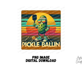 Pickle Ballin PNG Vintage Pickleball T-Shirt Design Funny Pickleball Design Retro Pickleball Player Gift PNG Pickleball Gift Pickleball Art