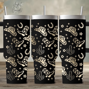 Western 40oz Laser Tumbler Wrap Cowboy Seamless PNG Tumbler Design Boots and Cowgirl Hat Sublimation 40oz Quencher Tumbler Instant Download