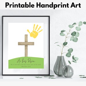 Easter Handprint Art Craft He Is Risen Printable Handprint Art Craft for kids He Has Risen Craft Keepsake for Easter Matthew 28:6