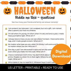 Halloween Games Download Halloween Game for Kids Halloween Trivia Game Halloween Riddle Me This Halloween Party Game Printable