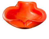 1950s Vintage Alfredo Barbini Persimmon Gold Fleck Murano Glass Bowl Ashtray