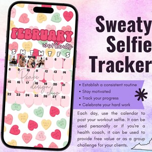 February 2026 Workout Selfie Tracker • Fitness Exercise Calendar • Accountability • Social Media (PNG Digital Download)