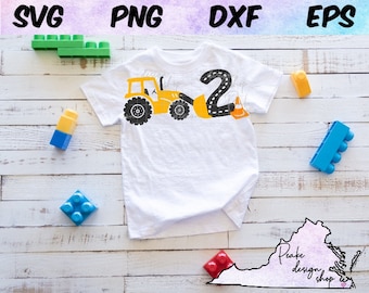 Construction SVG Birthday Excavator Digger Bulldozer Tractor 2nd Second Birthday Construction Party Boy Girl Digital Download Cut File