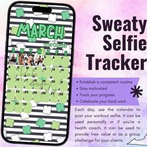 March 2026 Workout Selfie Tracker • Fitness Exercise Calendar • Accountability • Social Media (PNG Digital Download)