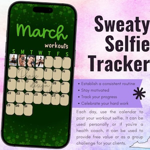 Workout-selfietracker maart 2026 • Fitness-oefenkalender • Verantwoording • Sociale media (digitale png-download)