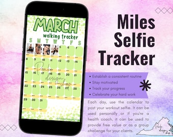 March 2026 Walking Running Miles Tracker • Workout Selfie • Fitness Exercise Calendar • Accountability • Social Media (PNG Digital Download)
