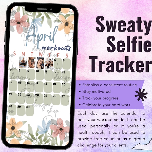 April 2024 Sweaty Selfie Workout Tracker • BODi, Beachbody, Fitness, Wellness, Social Media Tracker, IG Stories Template Monthly Calendar