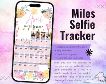 April 2026 Walking Running Miles Tracker • Workout Selfie • Fitness Exercise Calendar • Accountability • Social Media (PNG Digital Download)