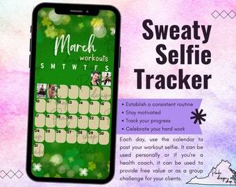 March 2024 Sweaty Selfie Workout Tracker • BODi, Beachbody, Fitness, Wellness, Social Media Tracker, IG Stories Template, Monthly Calendar