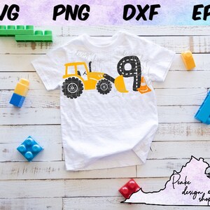 Anniversaire de construction SVG pelle pelleteuse bulldozer tracteur 9e neuvième anniversaire fête de la construction garçon fille téléchargement numérique couper fichier