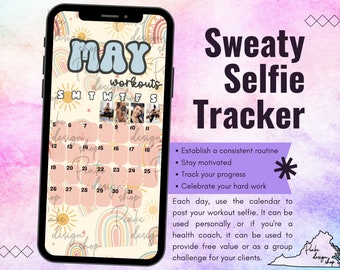 Mai 2024 Sweaty Selfie Workout Tracker • BODi, Beachbody, Fitness, Wellness, Social Media Tracker, IG Stories Template, Monatskalender