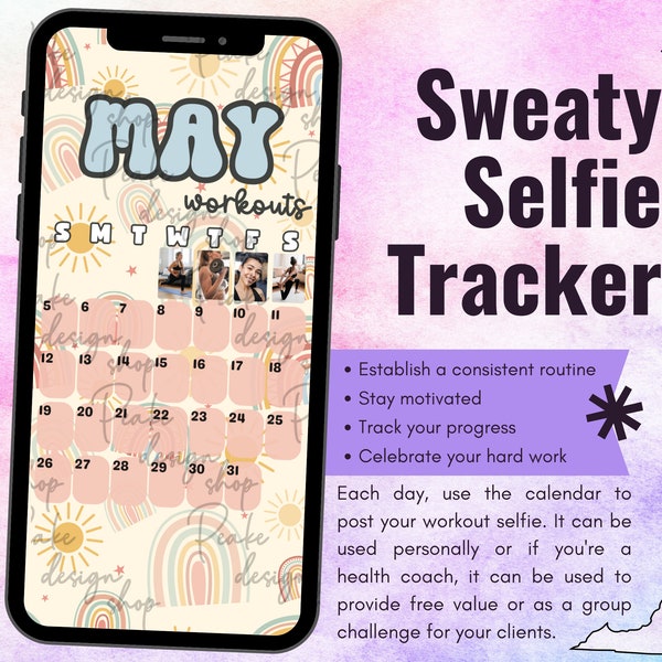 May 2024 Sweaty Selfie Workout Tracker • BODi, Beachbody, Fitness, Wellness, Social Media Tracker, IG Stories Template, Monthly Calendar
